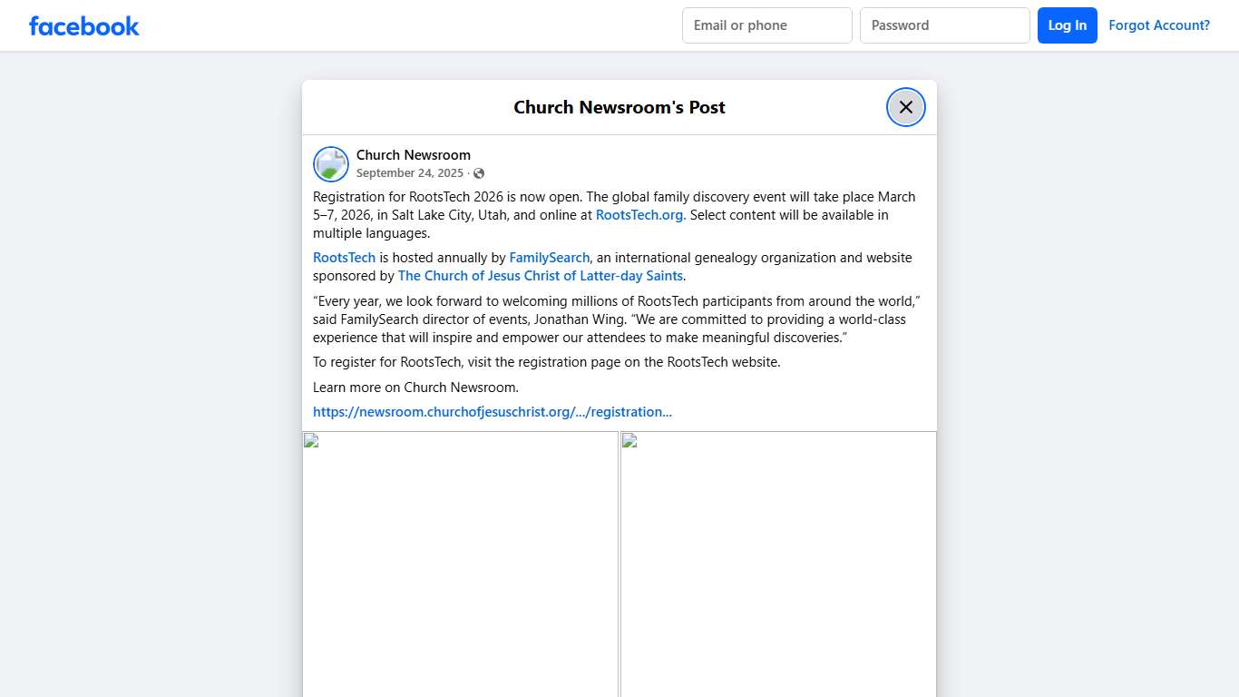 Church Newsroom - Registration for RootsTech 2026 is now... | Facebook