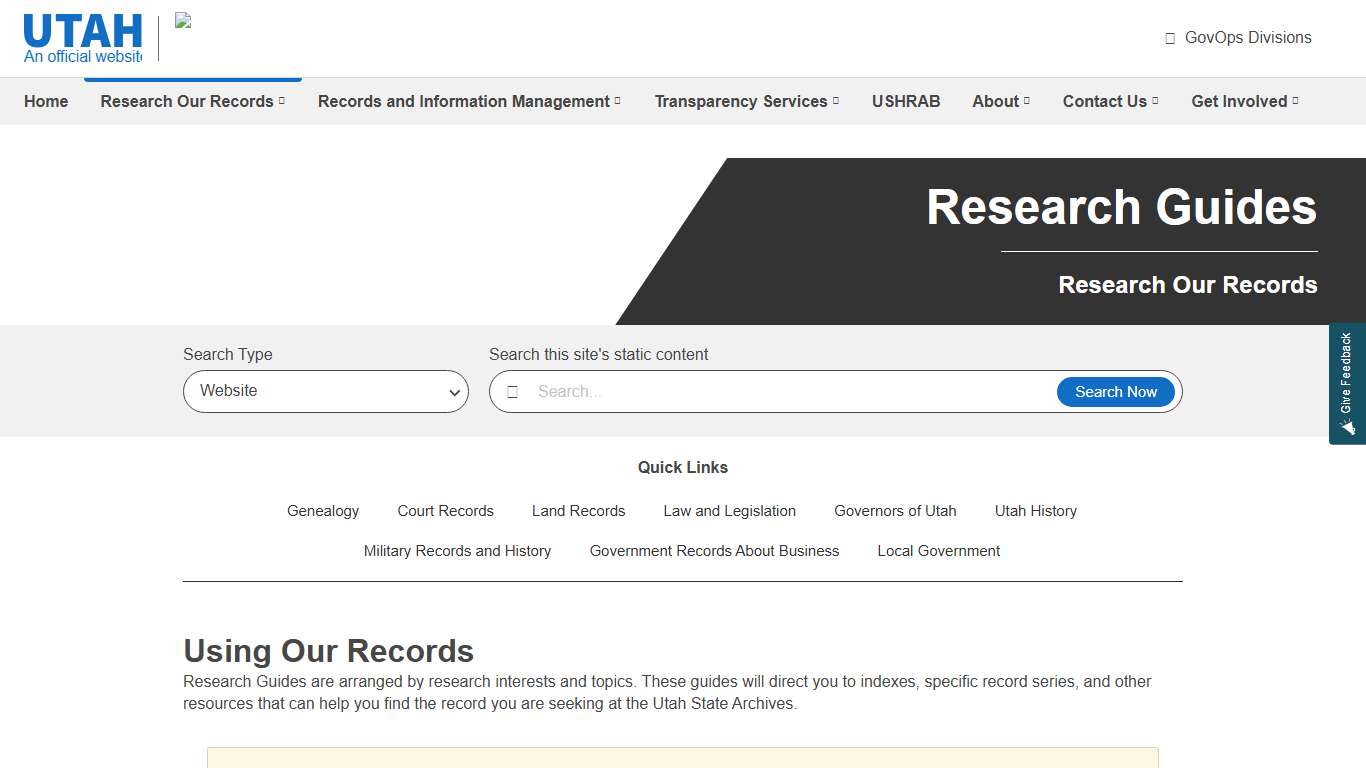 Research Guides | Utah Division of Archives and Records Service